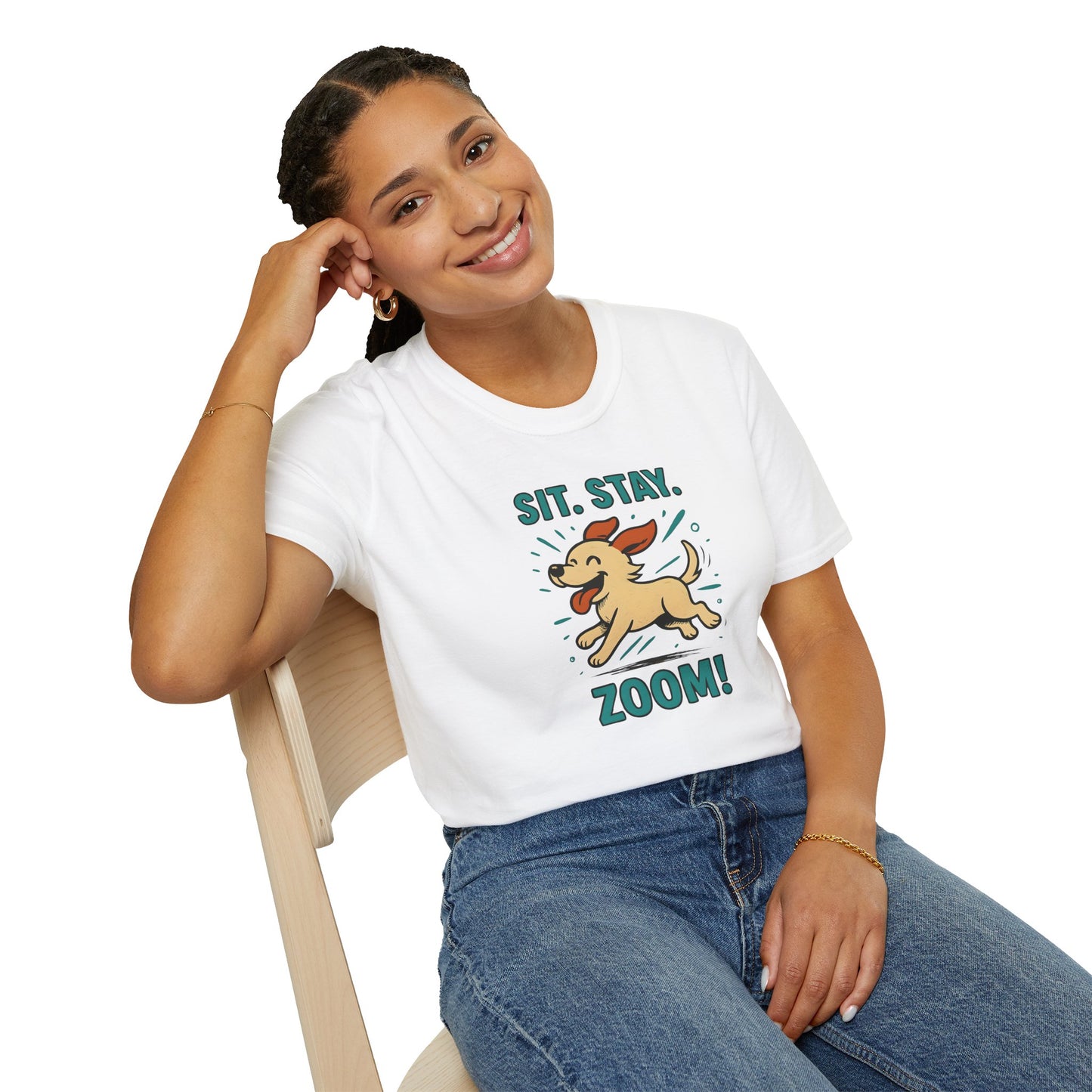 Sit. Stay. Zoom. Playful Doodle Dog Lover T-Shirt, Pet Gift, Funny Tee for Dog Owners, Gift for Moms
