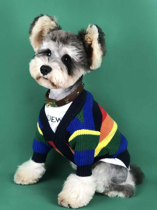 Rainbow Striped Dog Cardigan: A Burst Of Color For Your Pup