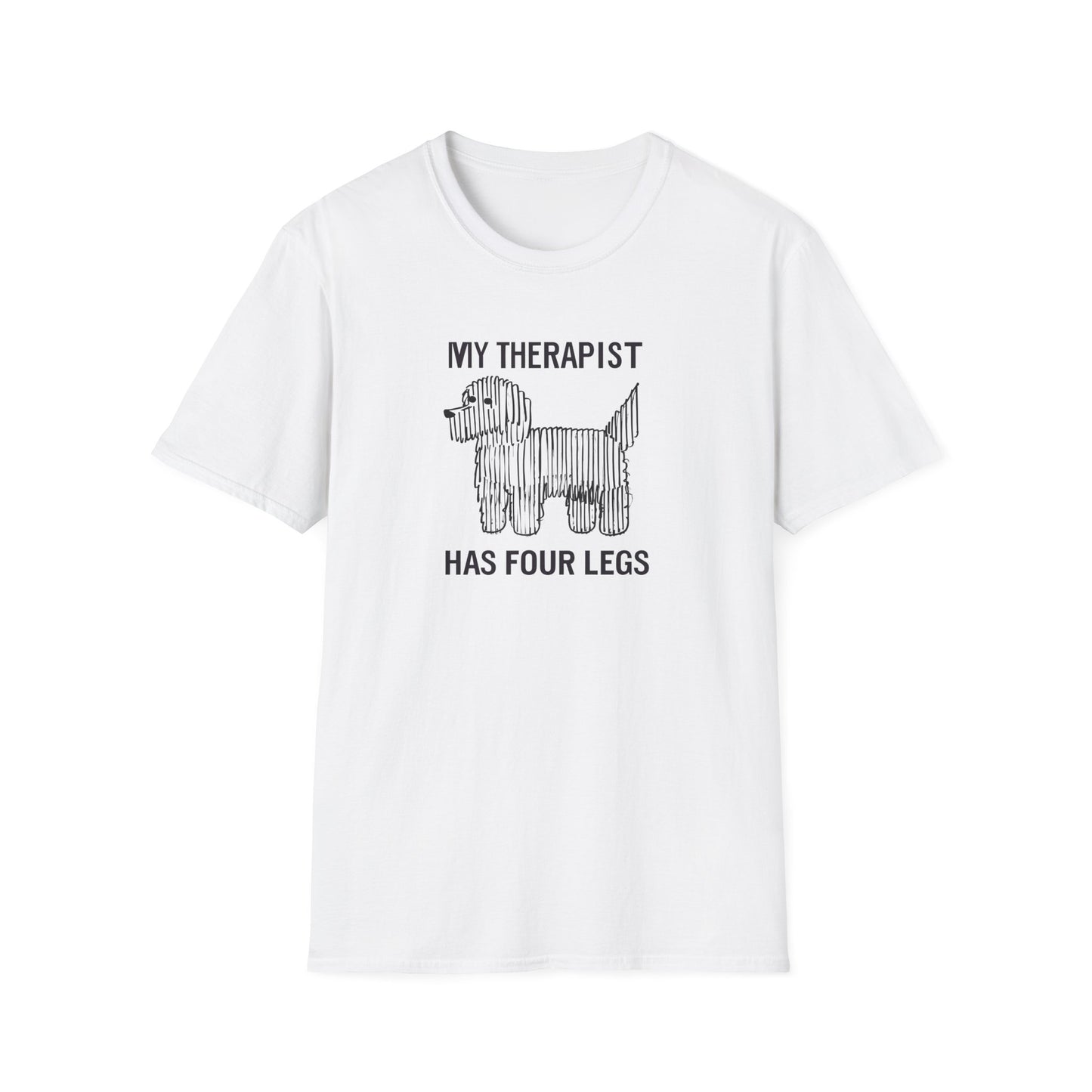 My Therapist Has Four Legs, Dog Therapist T-Shirt for Pet Lovers, Unisex Softstyle Tee, Funny Dog Lover Gift, Pet Owner Apparel