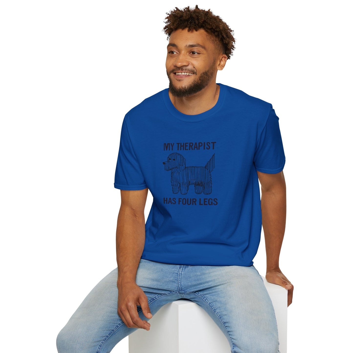 My Therapist Has Four Legs, Dog Therapist T-Shirt for Pet Lovers, Unisex Softstyle Tee, Funny Dog Lover Gift, Pet Owner Apparel