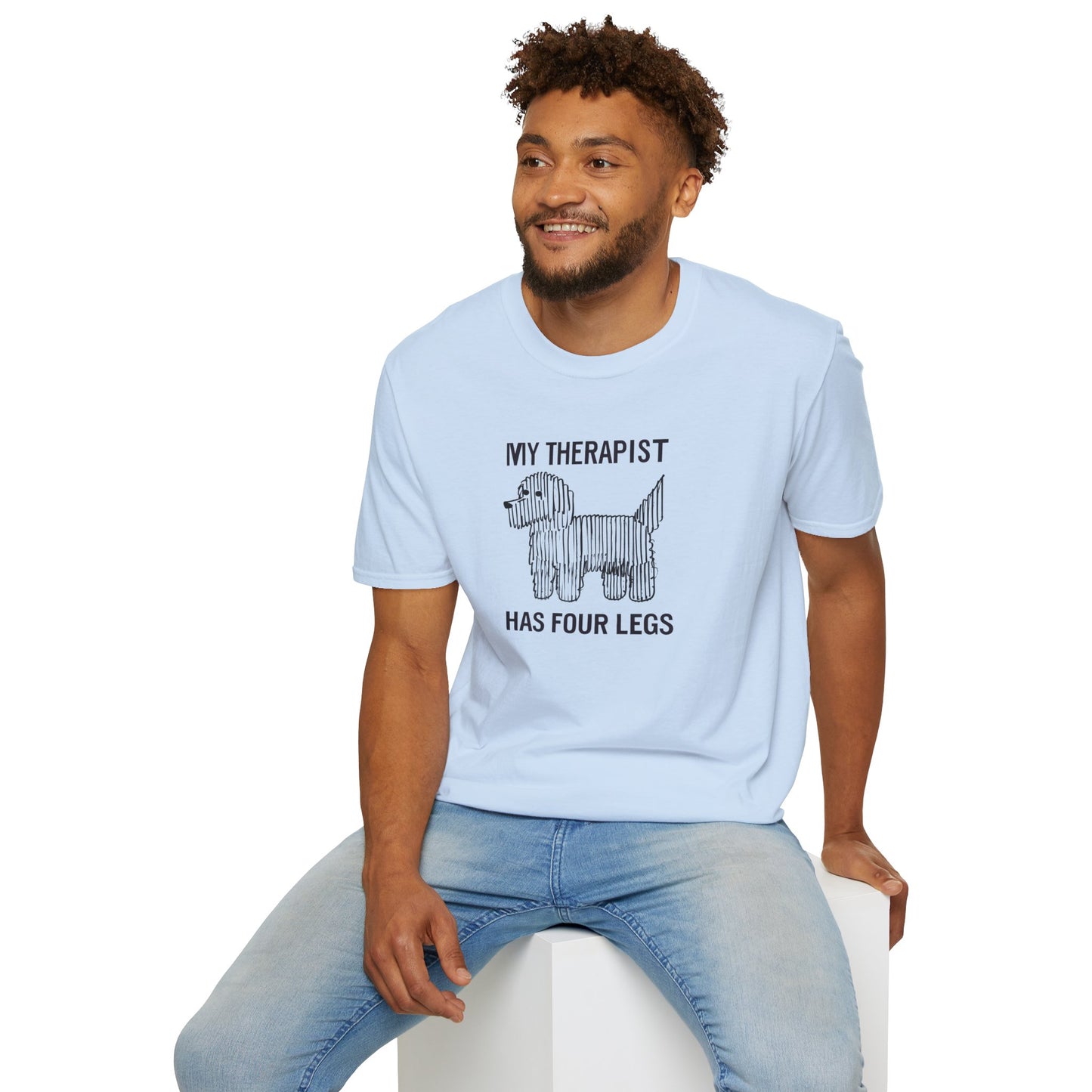 My Therapist Has Four Legs, Dog Therapist T-Shirt for Pet Lovers, Unisex Softstyle Tee, Funny Dog Lover Gift, Pet Owner Apparel