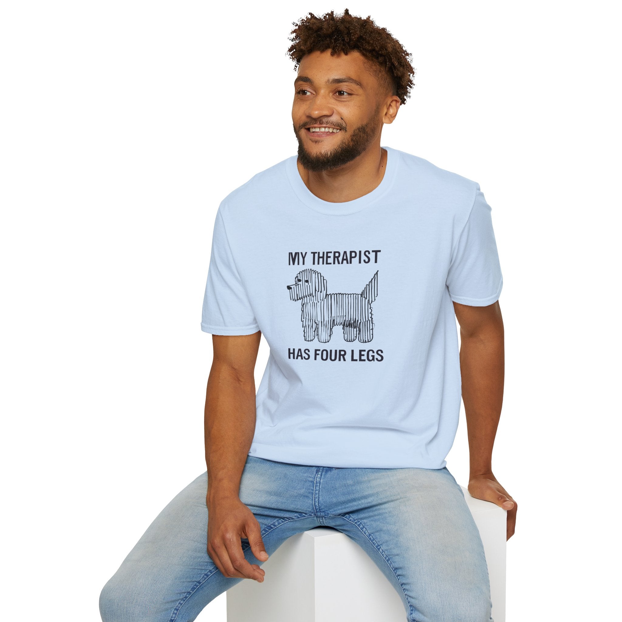 My Therapist Has Four Legs, Dog Therapist T-Shirt for Pet Lovers, Unisex Softstyle Tee, Funny Dog Lover Gift, Pet Owner Apparel