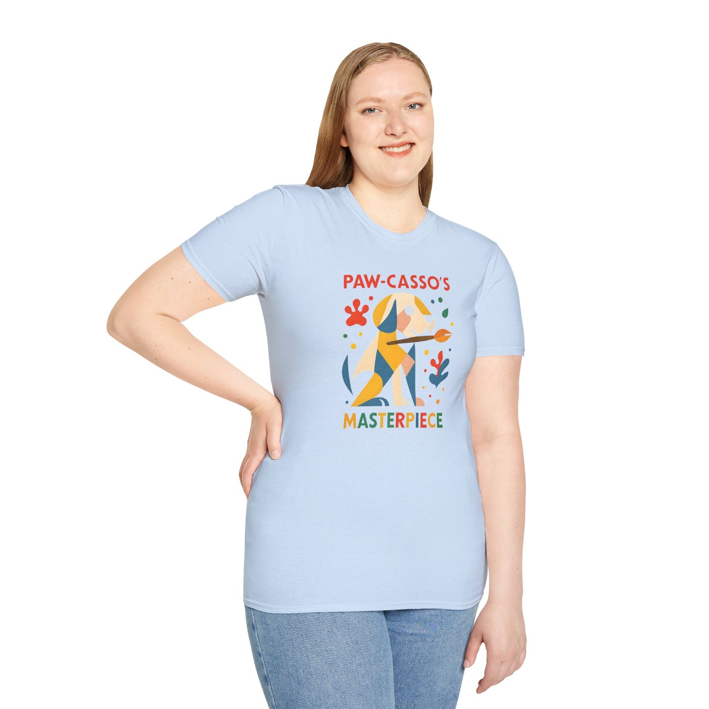 Whimsical Dog Art Unisex Softstyle T-Shirt, Pet Lover's Gift, Casual Wear, Art Enthusiast Apparel, Dog-themed Tee, Unique Birthday Gift