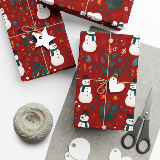 Gift Wrap Paper - Festive Holiday Christmas Snowman Design