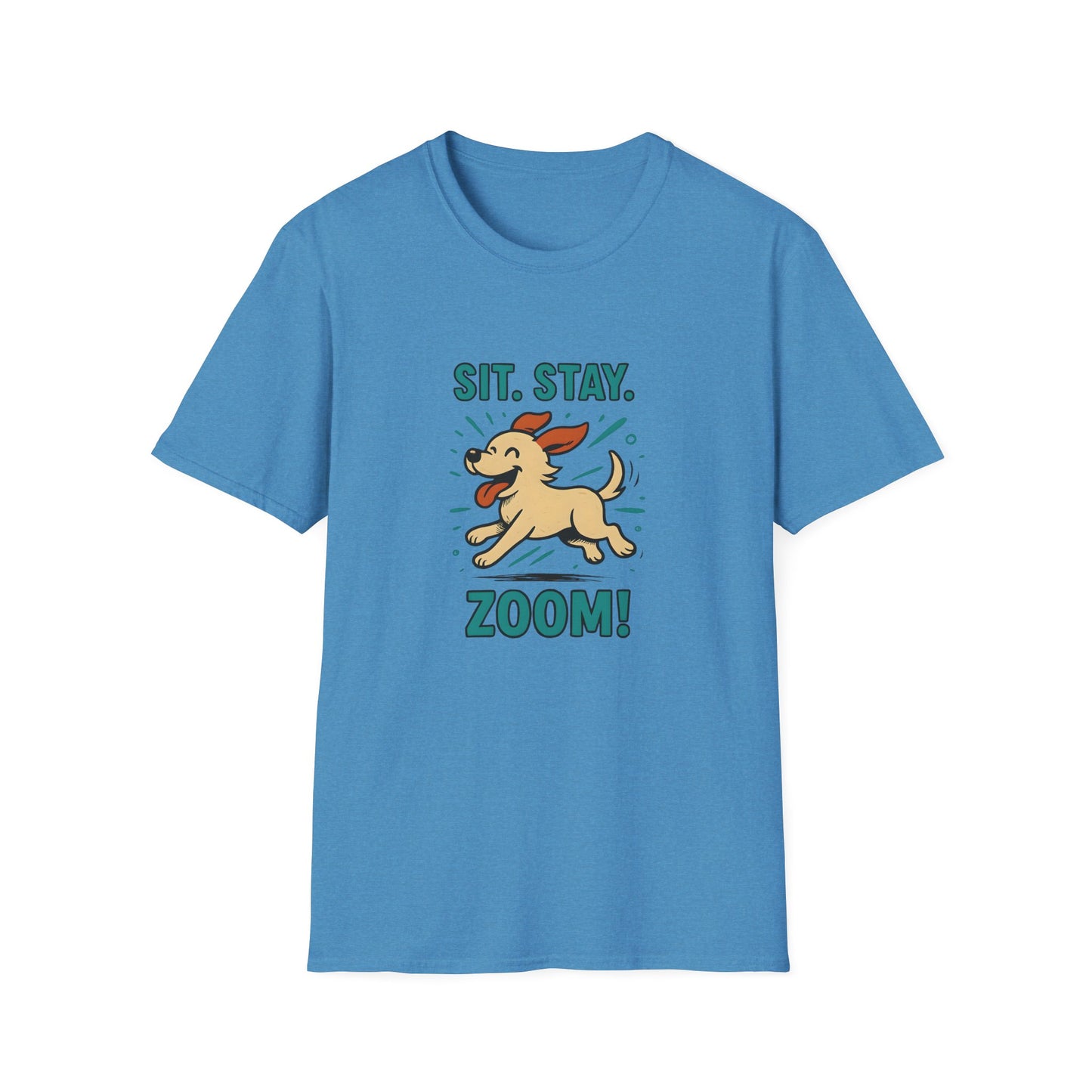 Sit. Stay. Zoom Green and Tan Design. Unisex Softstyle T-Shirt