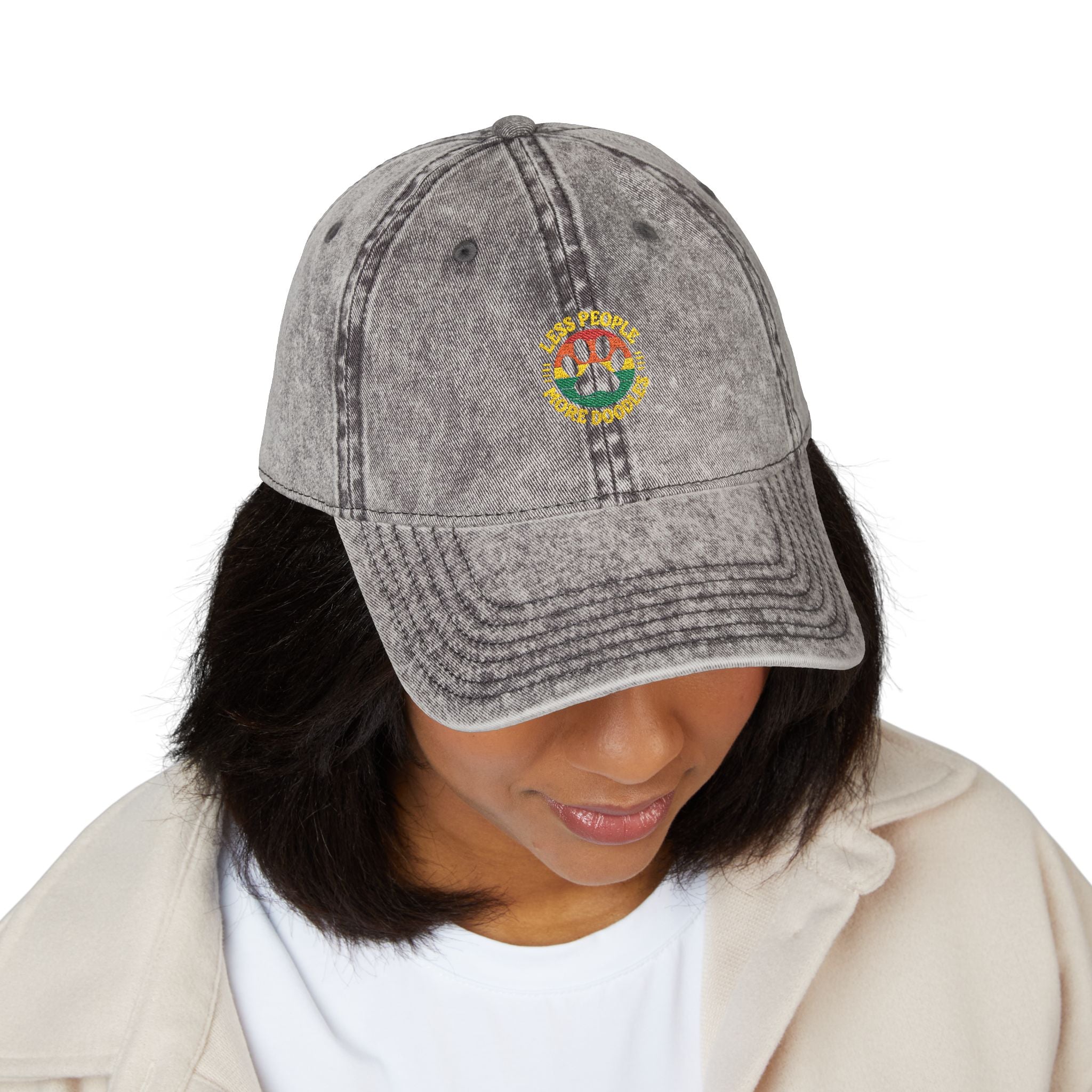 Vintage Embroidered Dog Cap, Less People - More Doodles, Casual Baseball Hat, Gift for Pet Lovers