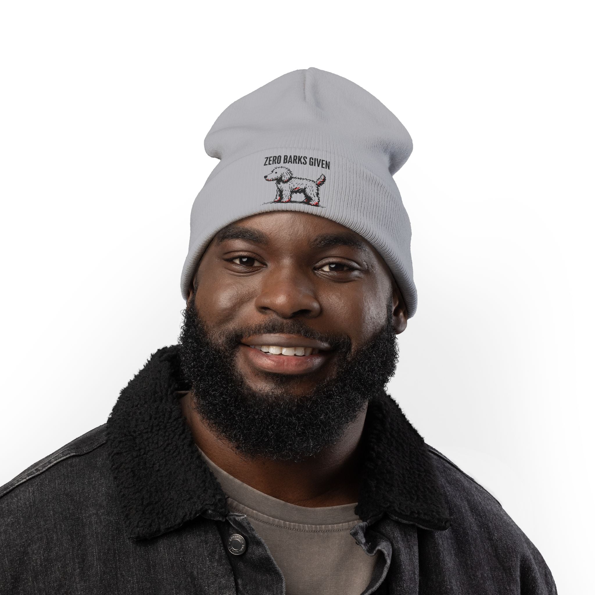 Funny Dog Lover's Knit Beanie, Zero Barks Given, Cozy - Embroidered Beanie