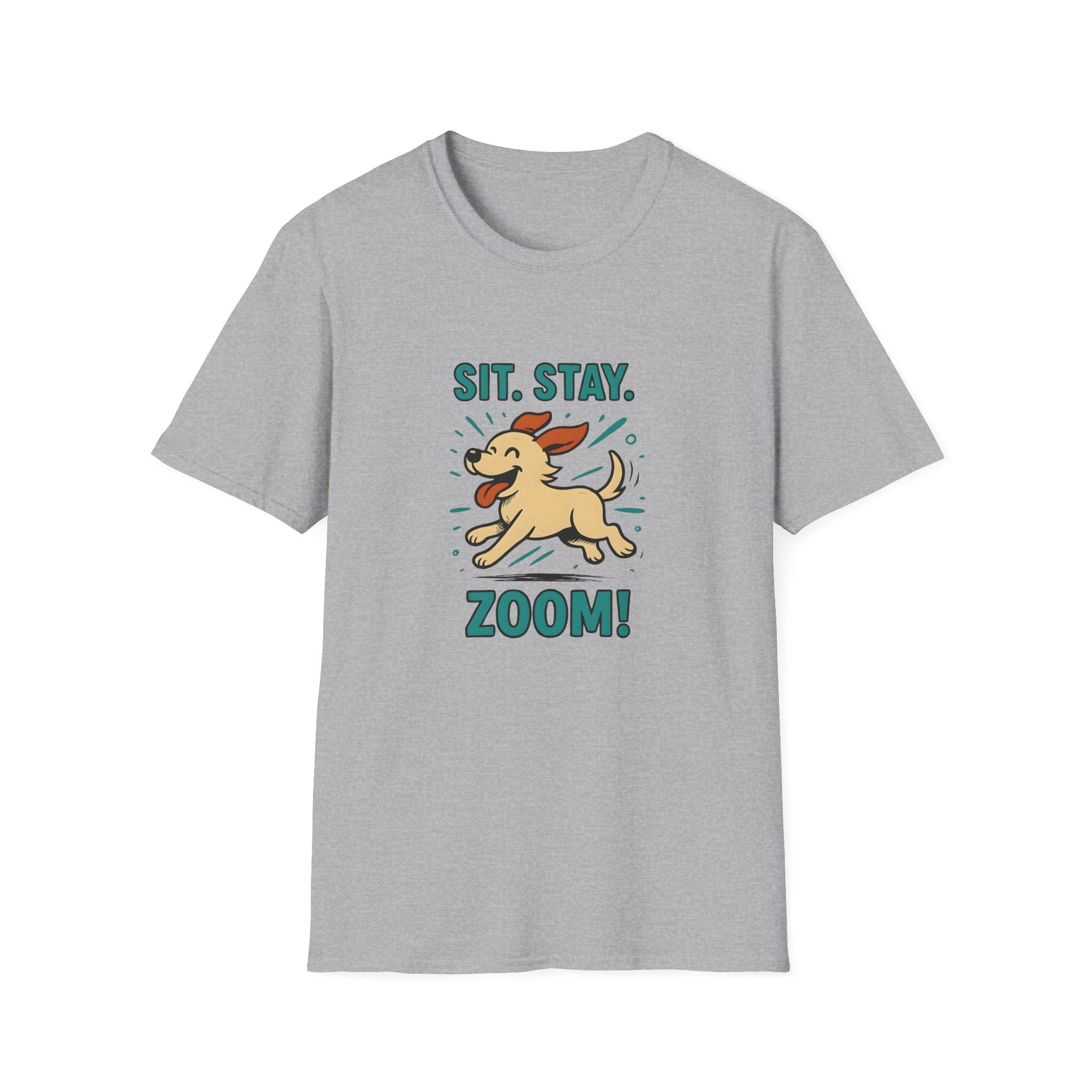 Sit. Stay. Zoom Green and Tan Design. Unisex Softstyle T-Shirt
