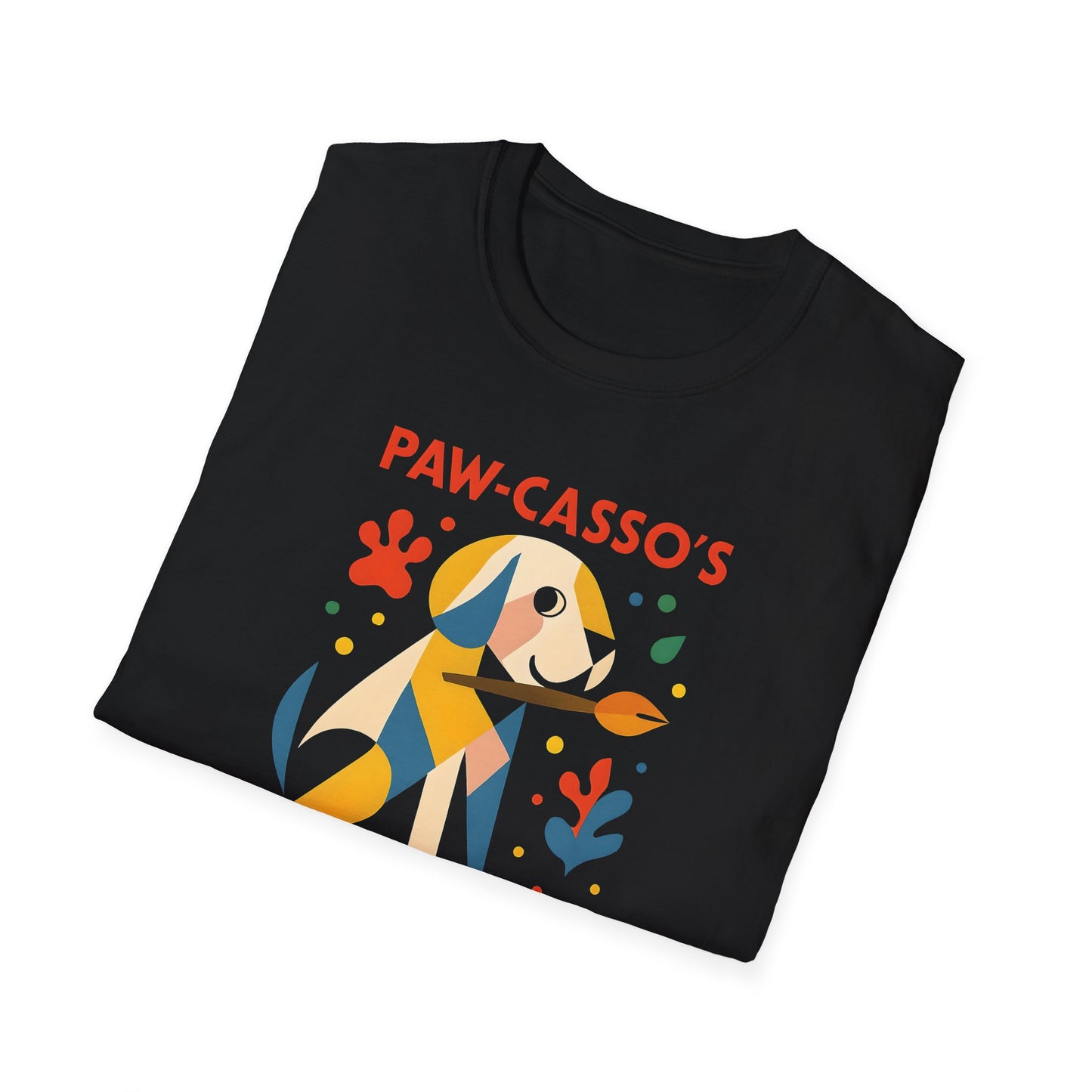 Whimsical Dog Art Unisex Softstyle T-Shirt, Pet Lover's Gift, Casual Wear, Art Enthusiast Apparel, Dog-themed Tee, Unique Birthday Gift