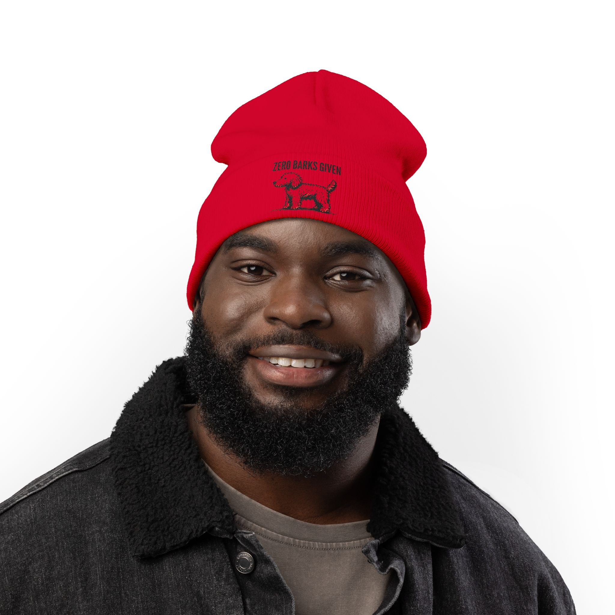 Funny Dog Lover's Knit Beanie, Zero Barks Given, Cozy - Embroidered Beanie